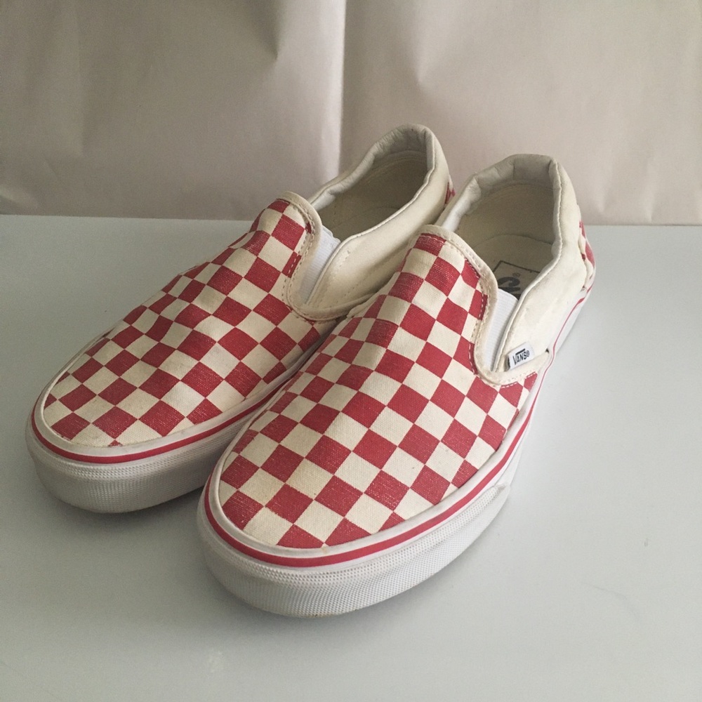 Vans checkerboard red white slip on mens 7 womens 8.5 skateboard